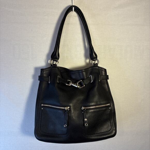Cole Haan Black Pebbled Leather Satchel Tote Bag - Picture 1 of 15
